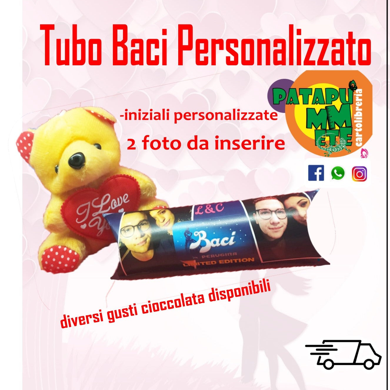 TUBO BACI PERSONALIZZATO CON FORO E DEDICA