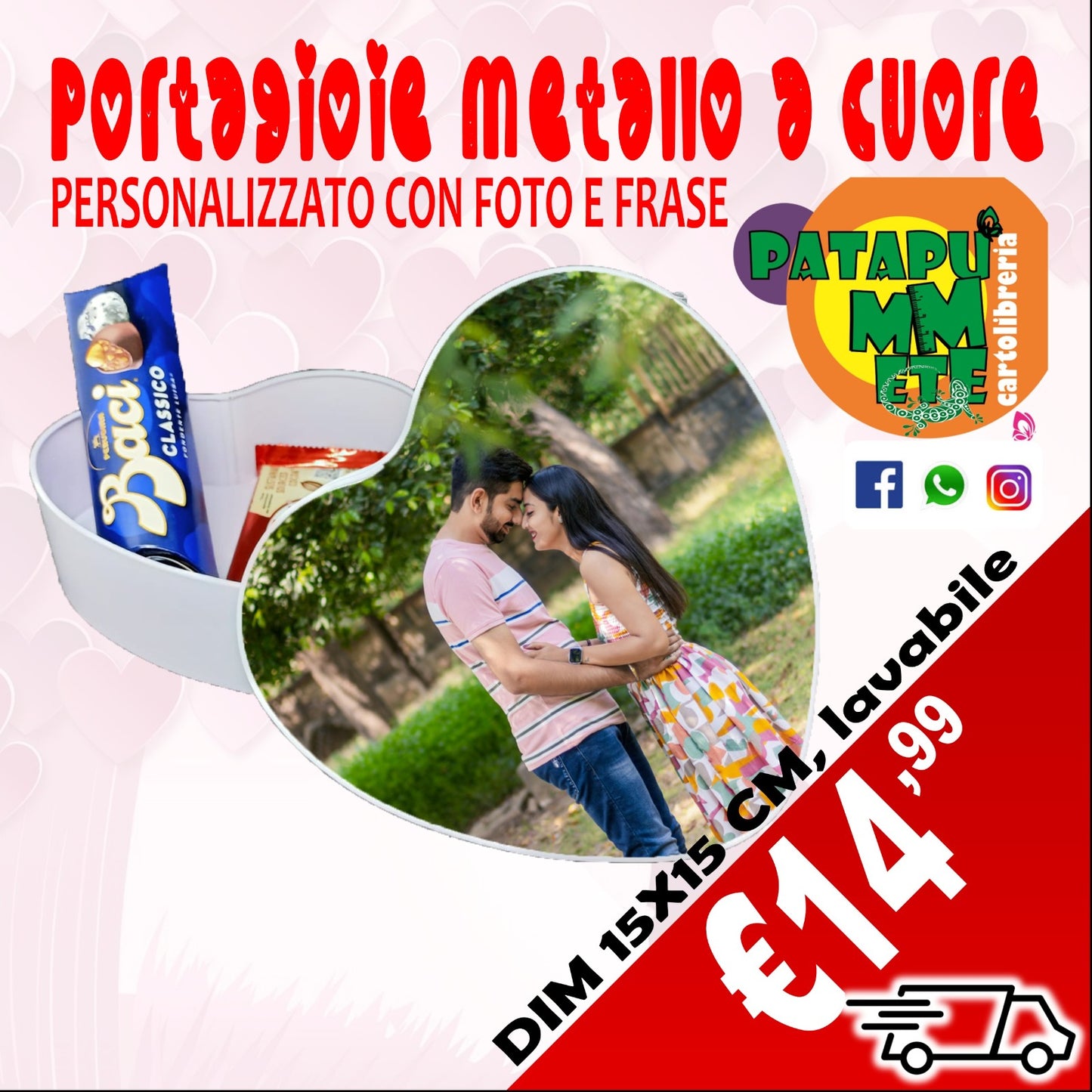 PORTAGIOIE IN METALLO A CUORE CON TAPPO PERSONALIZZATO